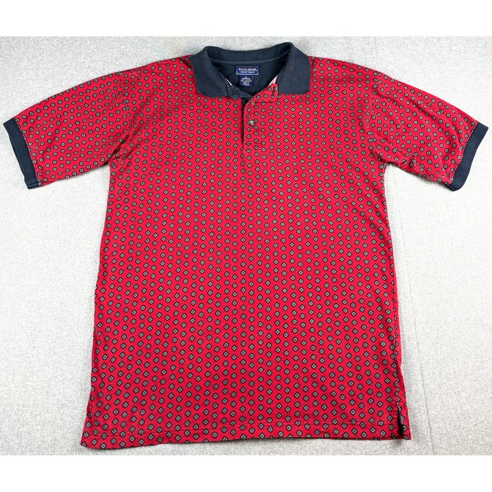 Vintage Duck Head Polo Shirt Mens M Red Geometric Print Cotton Made Turkey